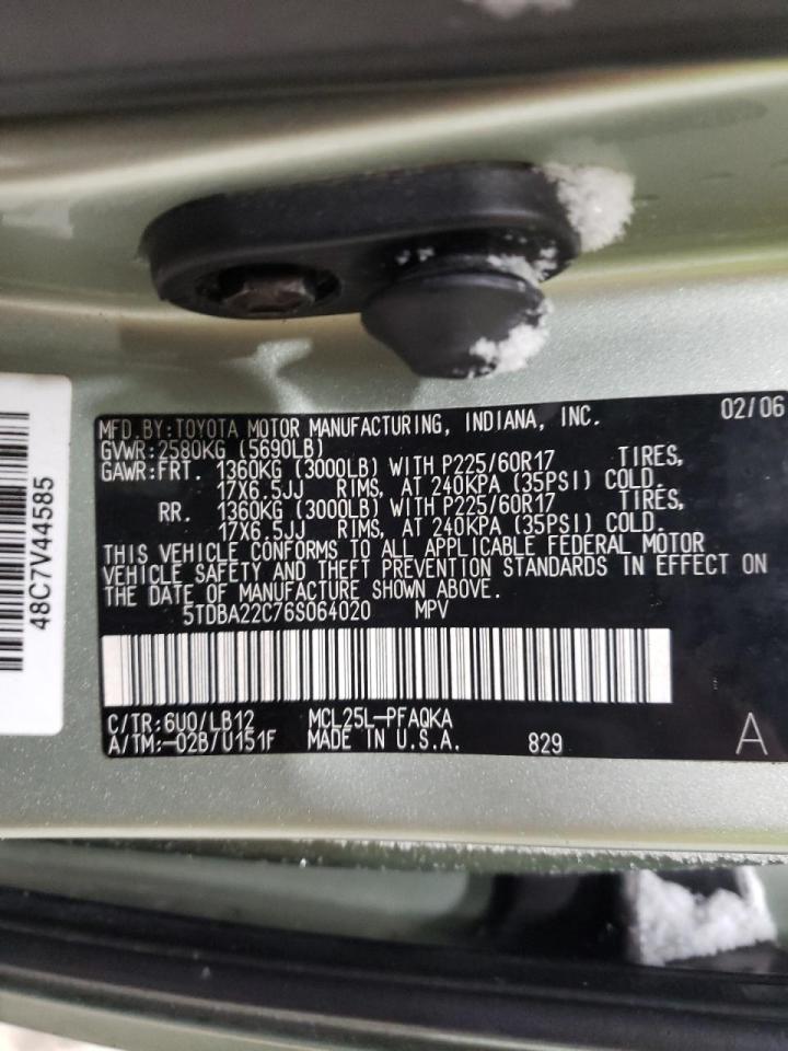 Photo 10 from auction – 2006 TOYOTA SIENNA XLE with VIN 5TDBA22C76S064020