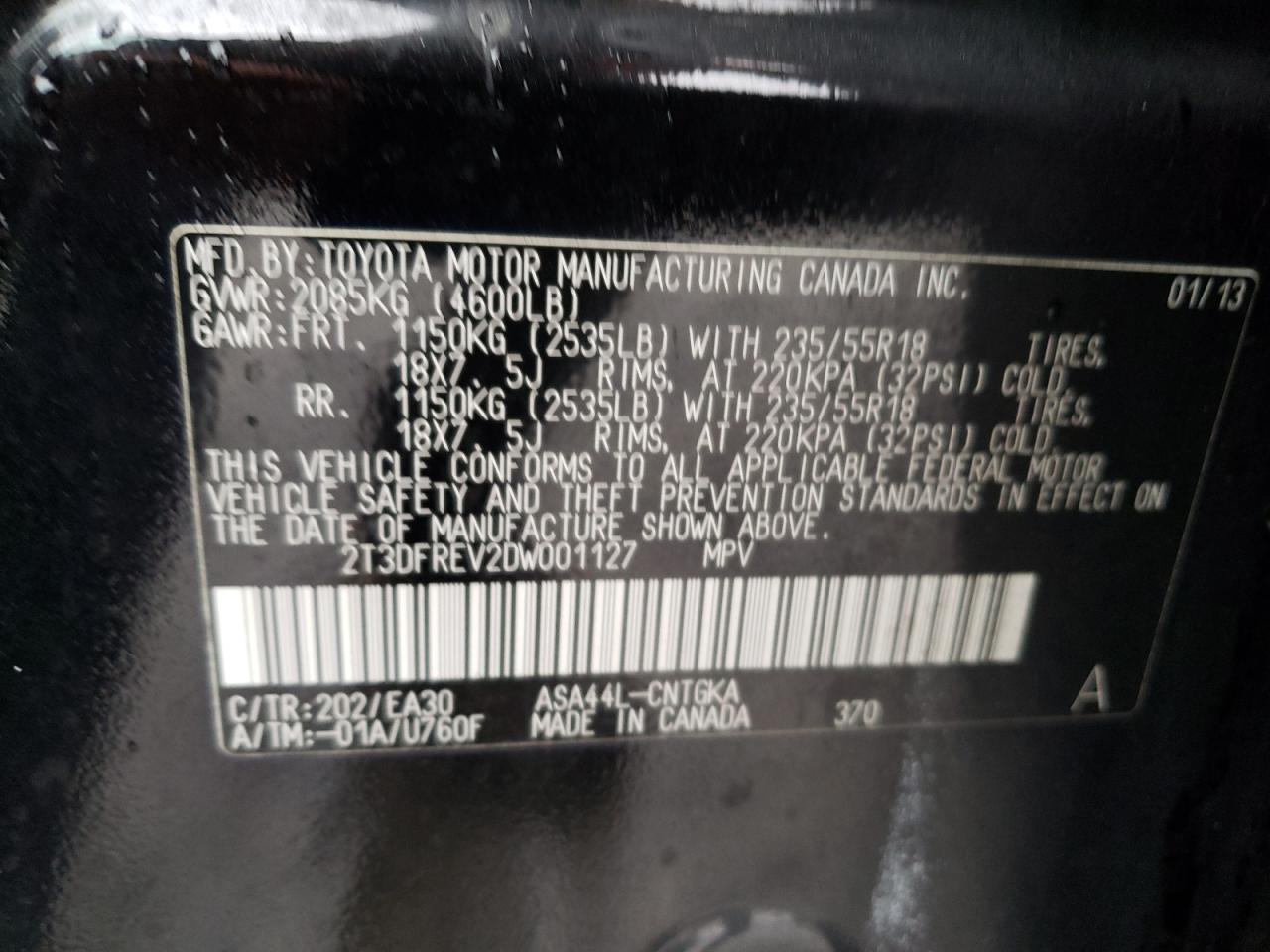 Photo 10 from auction – 2013 TOYOTA RAV4 LIMIT with VIN 2T3DFREV2DW001127