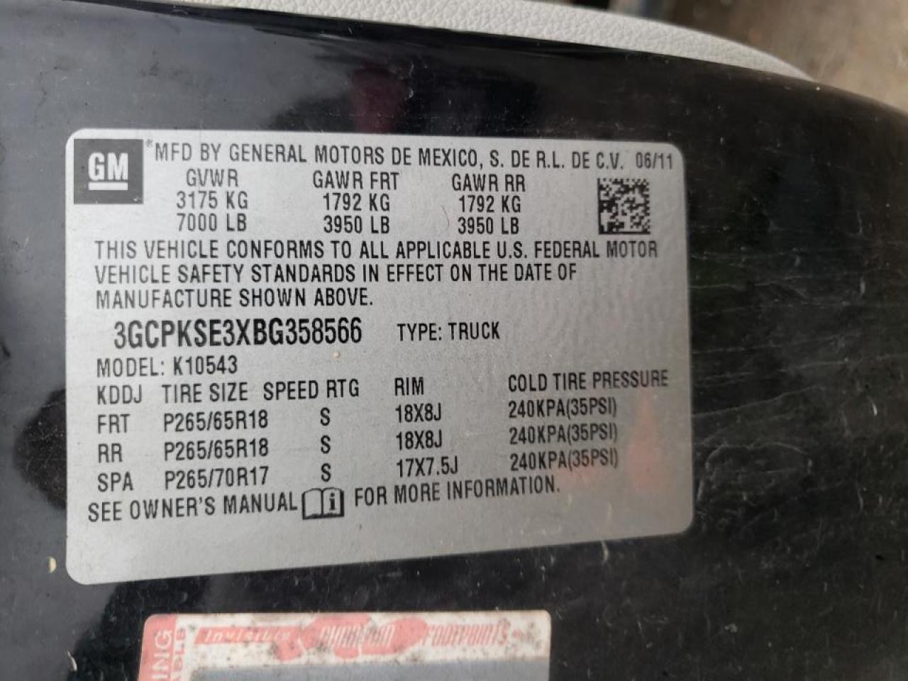 Photo 10 from auction – 2011 CHEVROLET SILVERADO with VIN 3GCPKSE3XBG358566