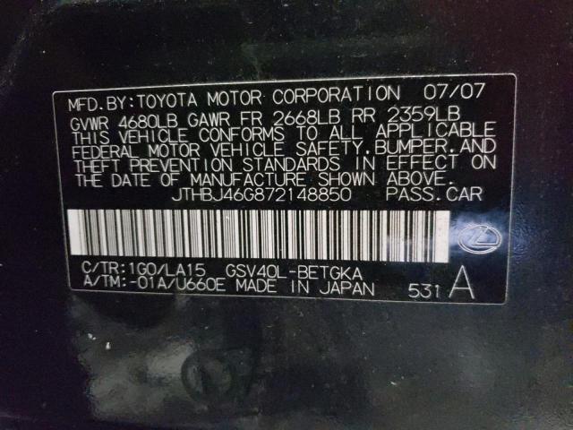 Photo 10 from auction – 2007 LEXUS ES 350 with VIN JTHBJ46G872148850