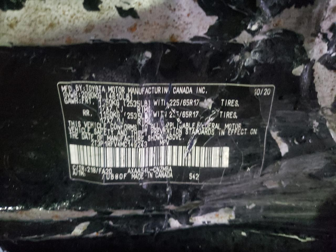 Photo 10 from auction – 2021 TOYOTA RAV4 XLE with VIN 2T3P1RFV4MC149243