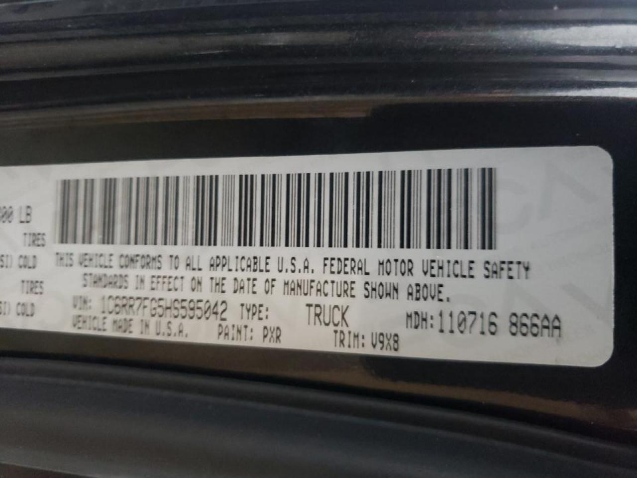 Photo 10 from auction – 2017 RAM 1500 ST with VIN 1C6RR7FG5HS595042