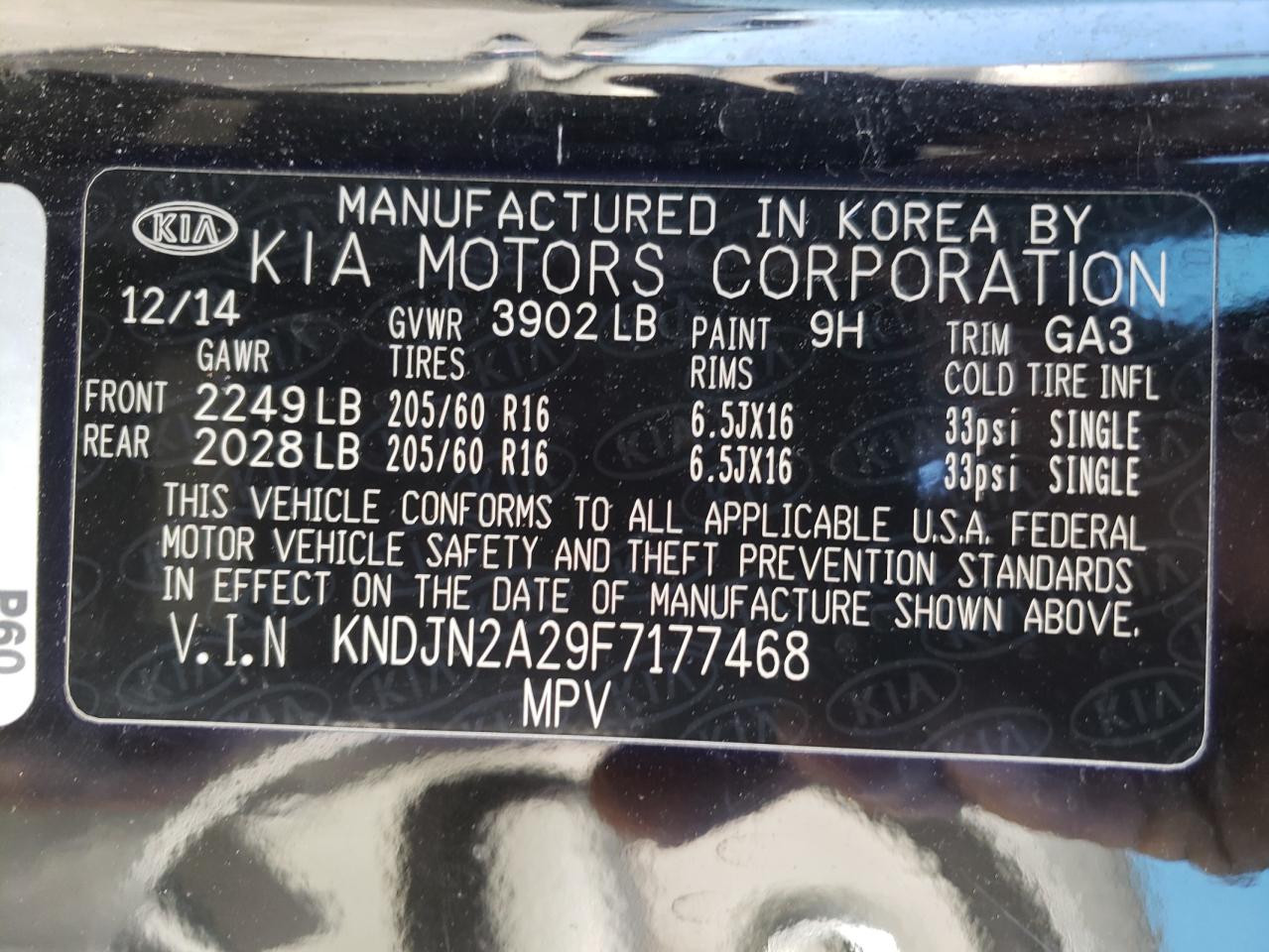 Photo 10 from auction – 2015 KIA SOUL with VIN KNDJN2A29F7177468