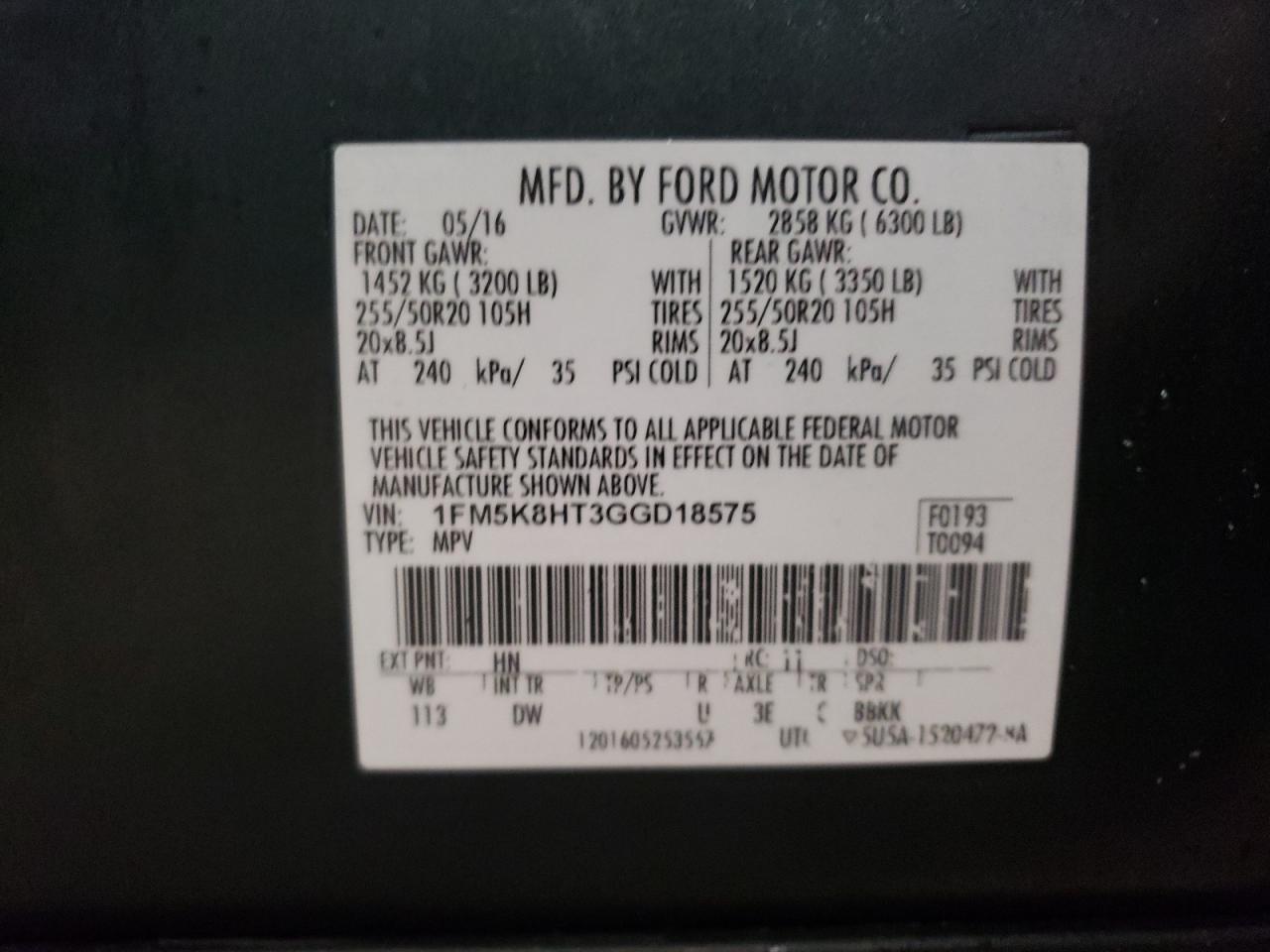 Photo 10 from auction – 2016 FORD EXPLORER P with VIN 1FM5K8HT3GGD18575