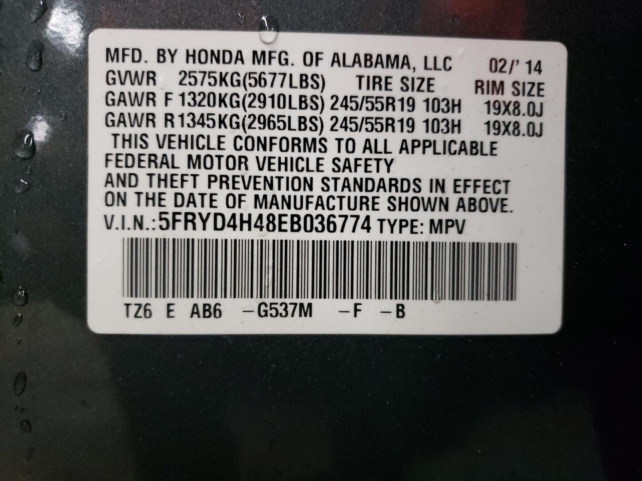 Photo 10 from auction – 2014 ACURA MDX TECHNO with VIN 5FRYD4H48EB036774