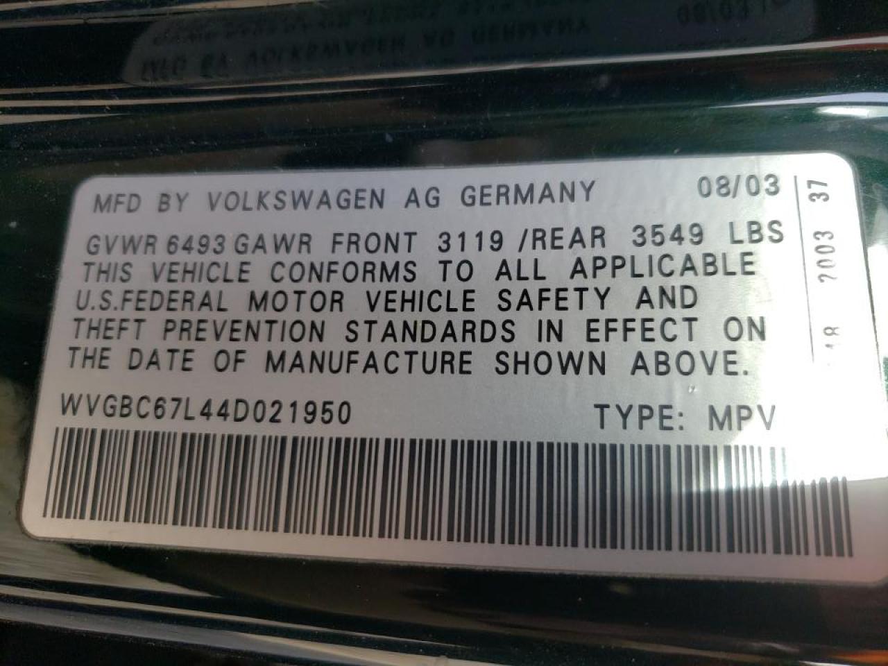 Photo 10 from auction – 2004 VOLKSWAGEN TOUAREG 3. with VIN WVGBC67L44D021950