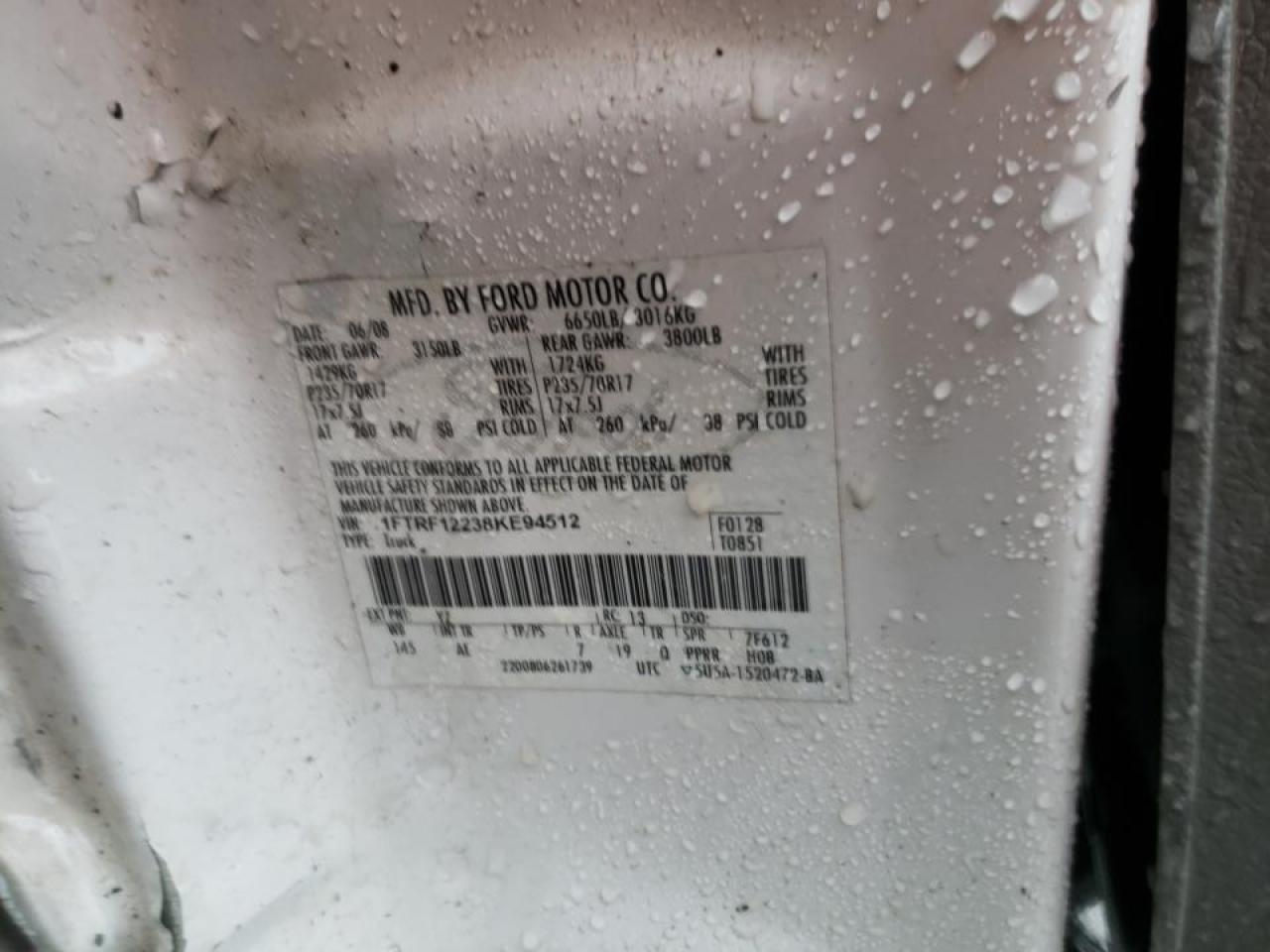 Photo 10 from auction – 2008 FORD F150 with VIN 1FTRF12238KE94512