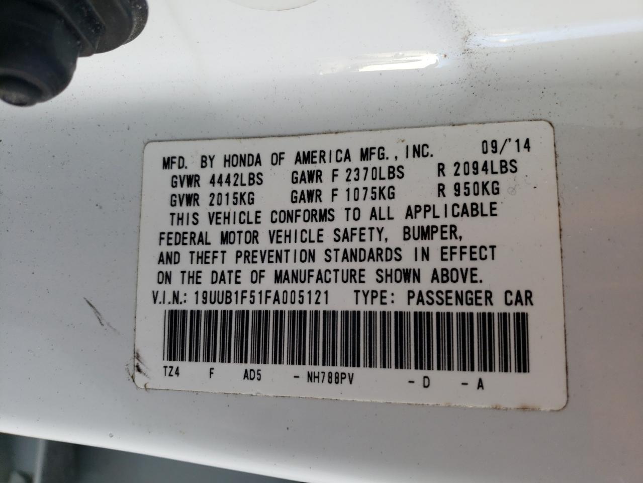 Photo 10 from auction – 2015 ACURA TLX TECH with VIN 19UUB1F51FA005121