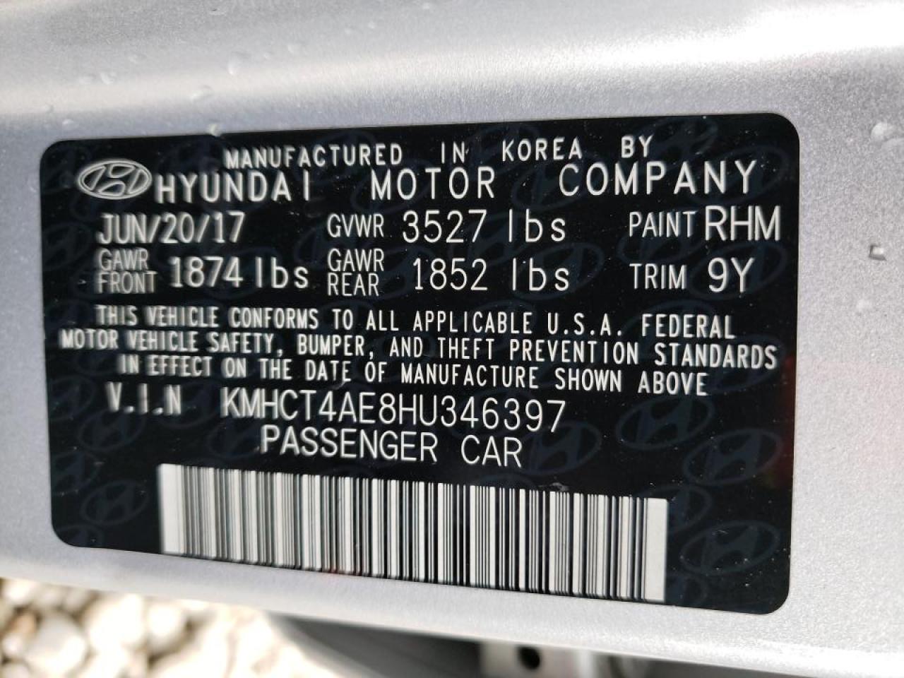 Photo 10 from auction – 2017 HYUNDAI ACCENT SE with VIN KMHCT4AE8HU346397
