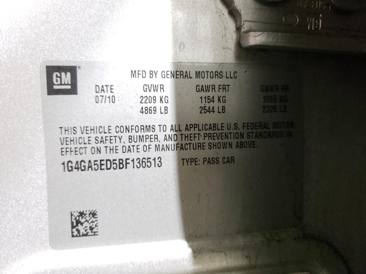 Photo 10 from auction – 2011 BUICK LACROSSE C with VIN 1G4GA5ED5BF136513