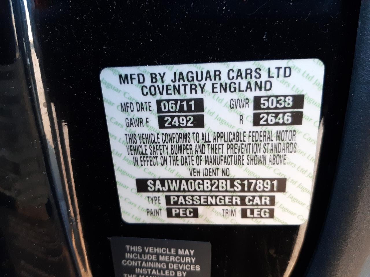 Photo 10 from auction – 2011 JAGUAR XF PREMIUM with VIN SAJWA0GB2BLS17891