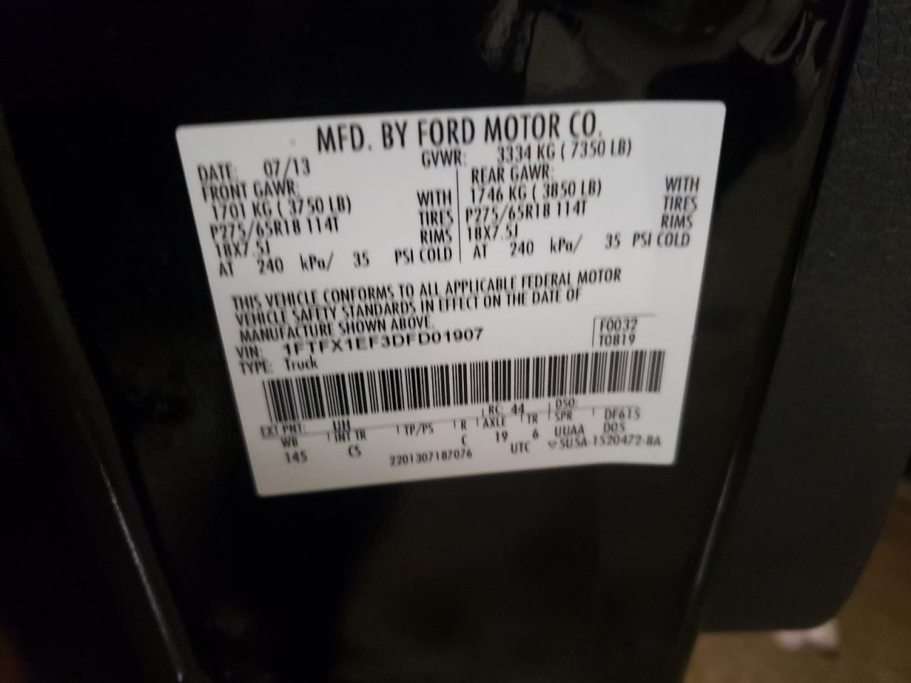 Photo 10 from auction – 2013 FORD F150 SUPER with VIN 1FTFX1EF3DFD01907
