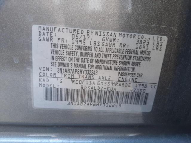 Photo 10 from auction – 2017 NISSAN SENTRA S with VIN 3N1AB7AP8HY332243