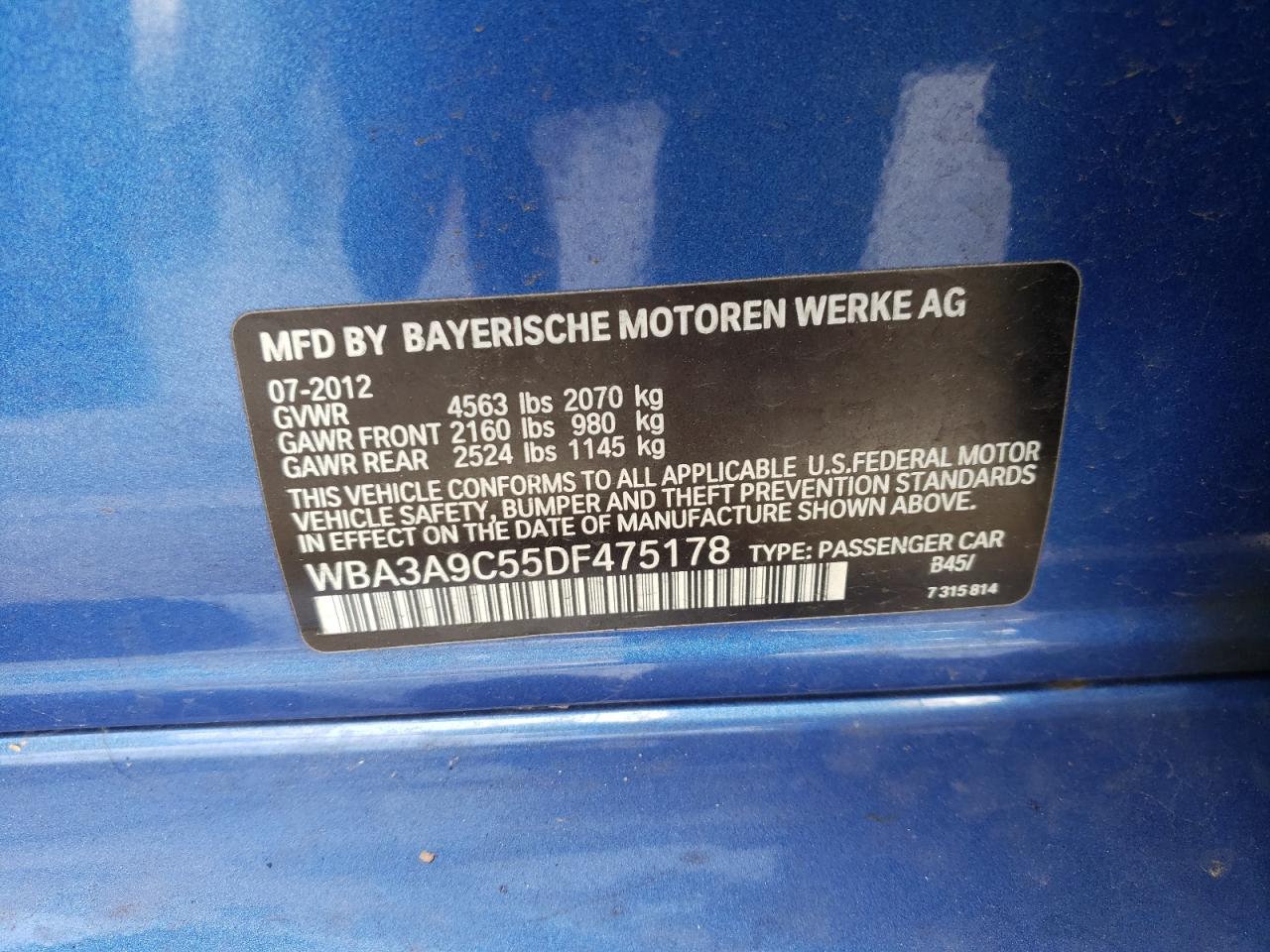 Photo 10 from auction – 2013 BMW 335 I with VIN WBA3A9C55DF475178