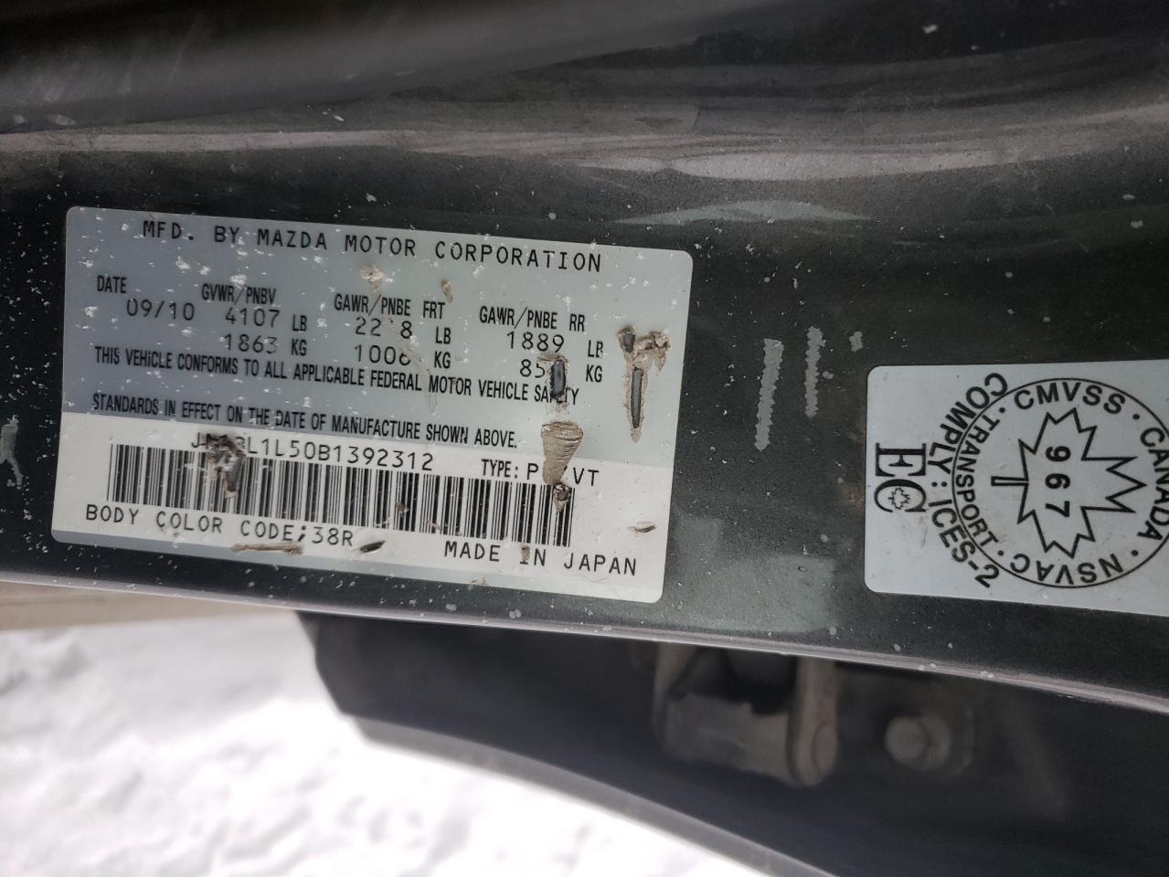 Photo 10 from auction – 2011 MAZDA 3 S with VIN JM1BL1L50B1392312