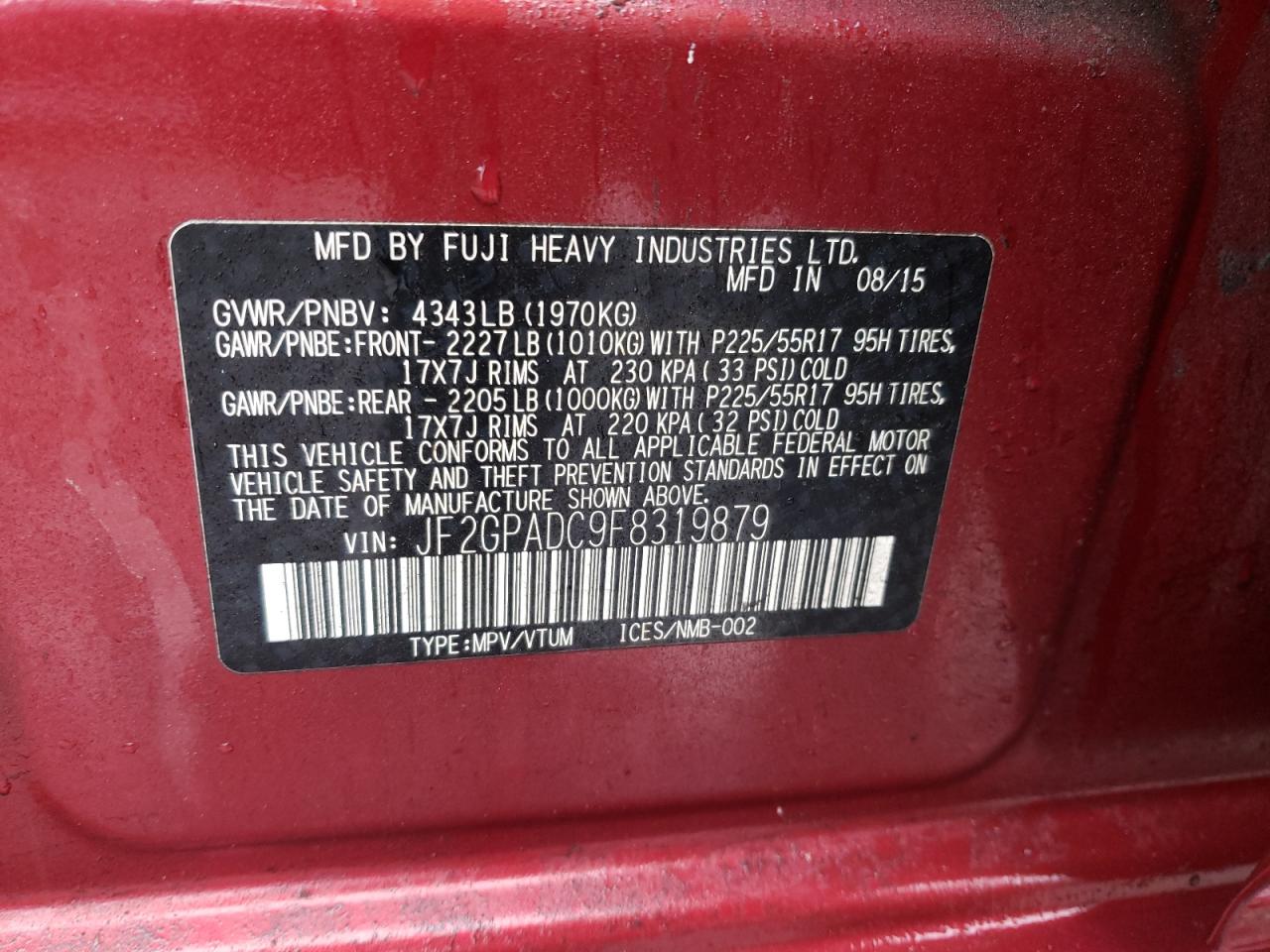 Фото 10 с аукциона – 2015 SUBARU XV CROSSTR с VIN JF2GPADC9F8319879