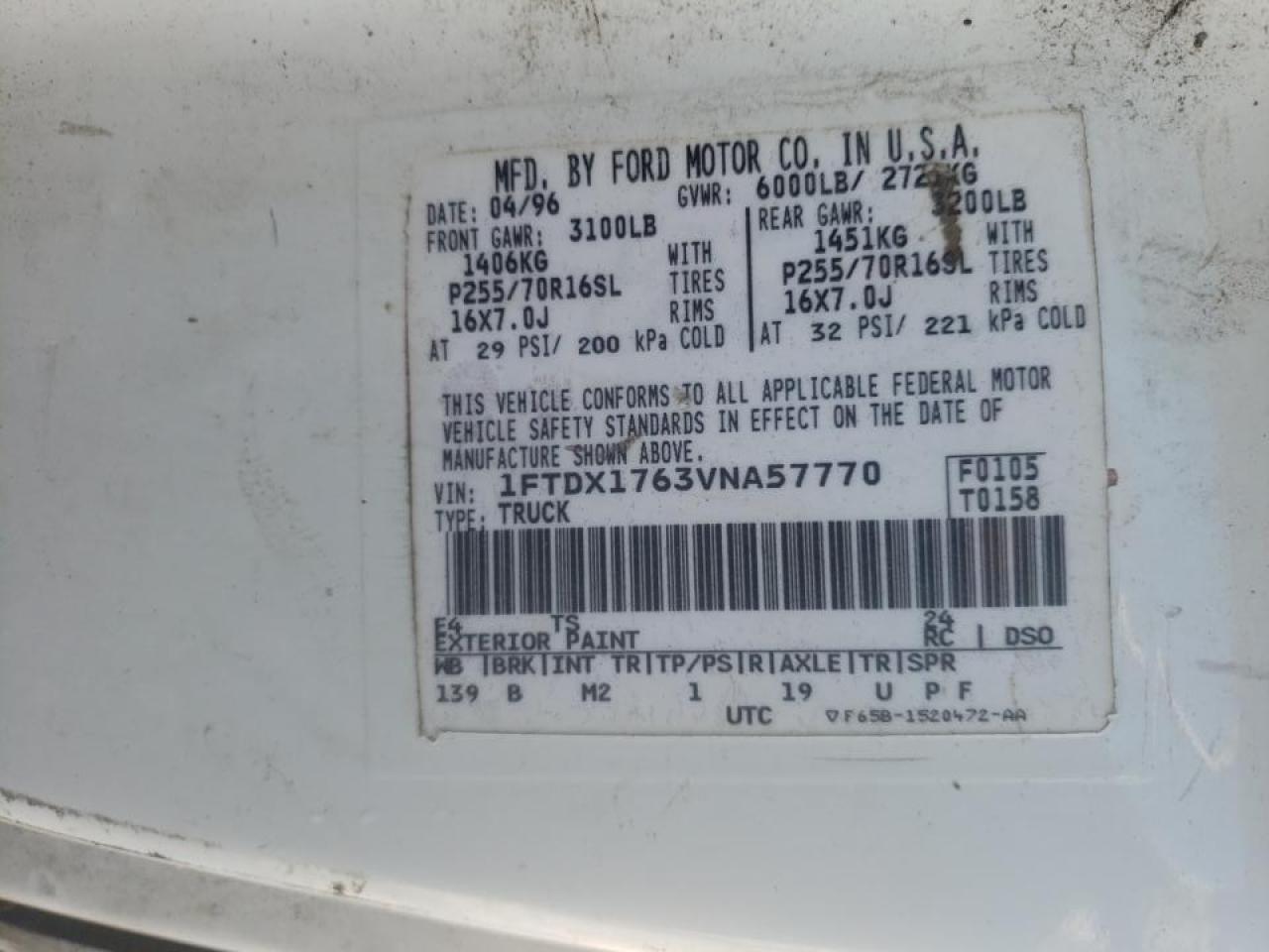 Photo 10 from auction – 1997 FORD F150 with VIN 1FTDX1763VNA57770