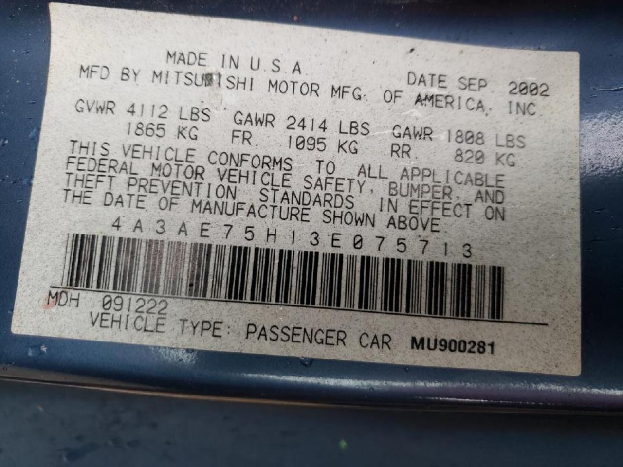 Photo 10 from auction – 2003 MITSUBISHI ECLIPSE SP with VIN 4A3AE75H13E075713