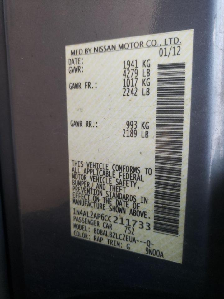 Photo 10 from auction – 2012 NISSAN ALTIMA BAS with VIN 1N4AL2AP6CC211733