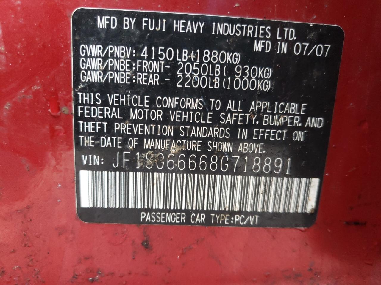 Photo 10 from auction – 2008 SUBARU FORESTER S with VIN JF1SG66668G718891