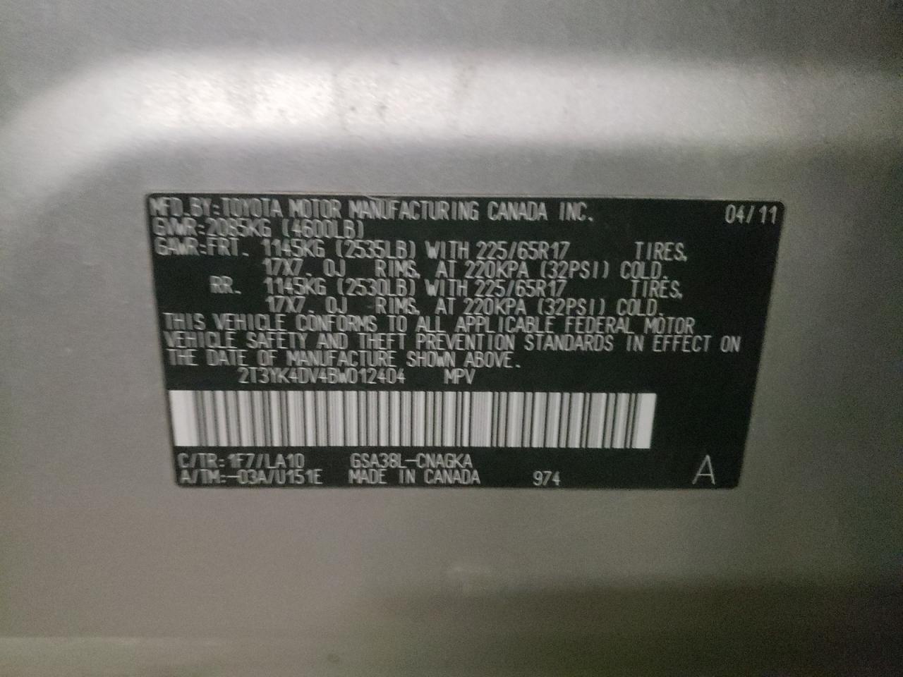 Photo 10 from auction – 2011 TOYOTA RAV4 LIMIT with VIN 2T3YK4DV4BW012404