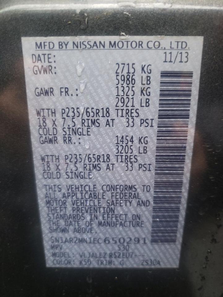 Photo 10 from auction – 2014 NISSAN PATHFINDER with VIN 5N1AR2MN1EC650291
