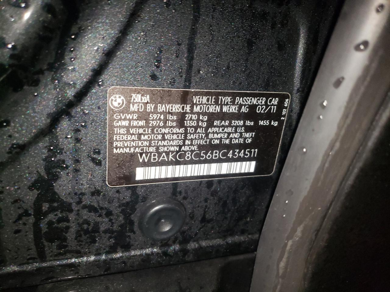 Photo 10 from auction – 2011 BMW 750 LI with VIN WBAKC8C56BC434511