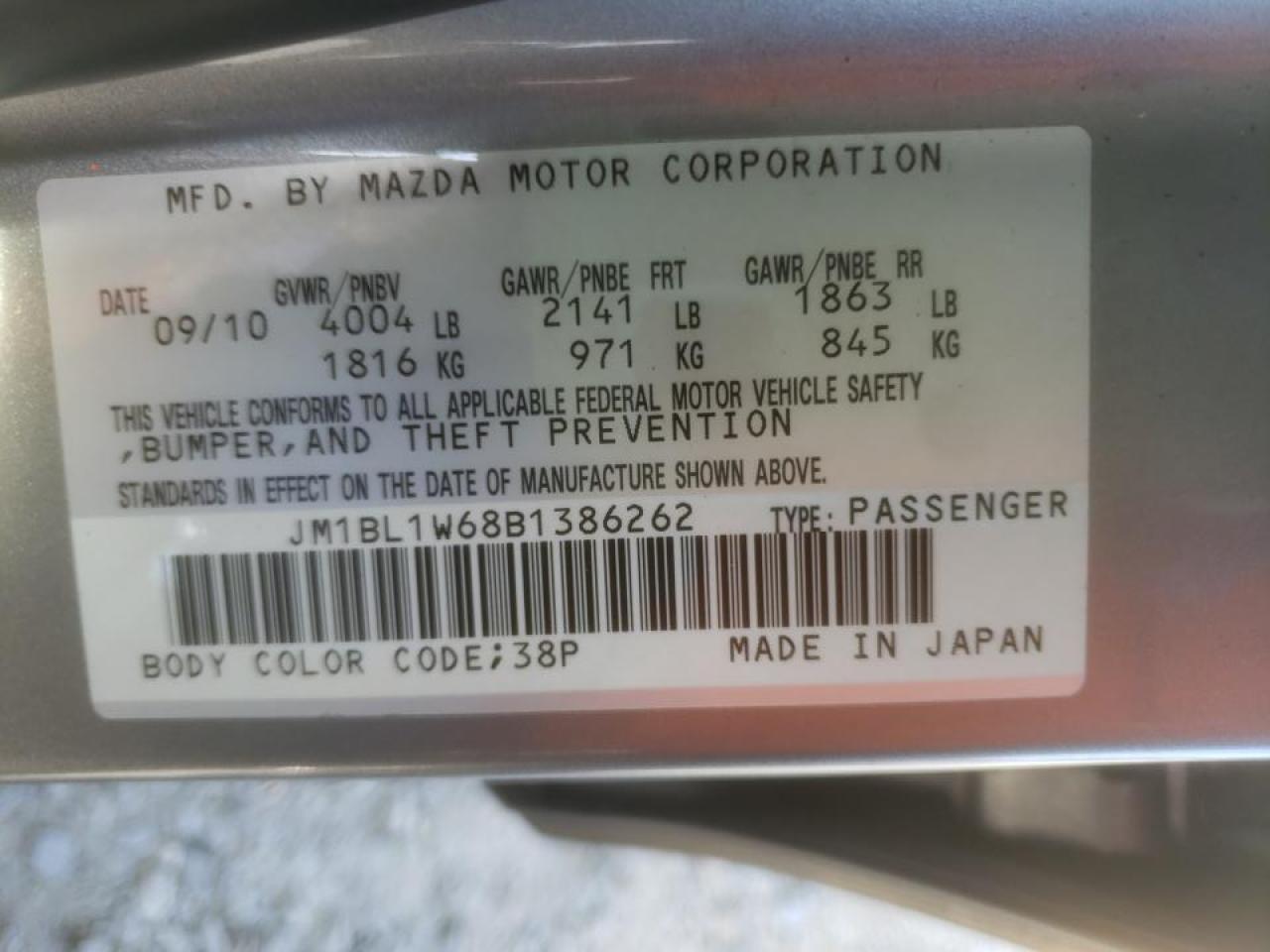 Photo 10 from auction – 2011 MAZDA 3 S with VIN JM1BL1W68B1386262