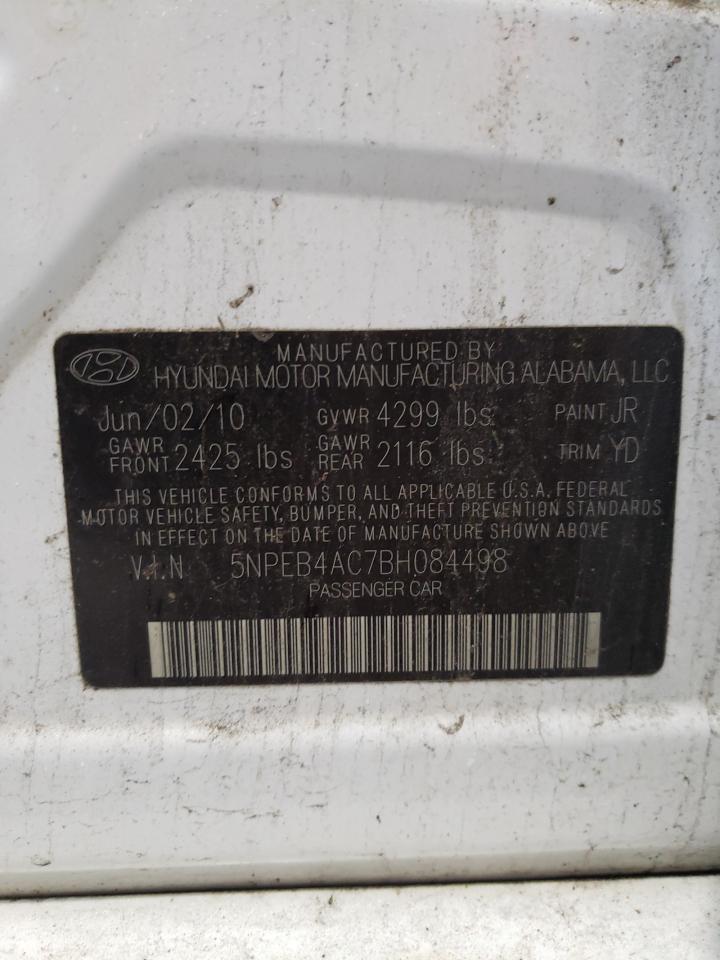 Photo 10 from auction – 2011 HYUNDAI SONATA GLS with VIN 5NPEB4AC7BH084498