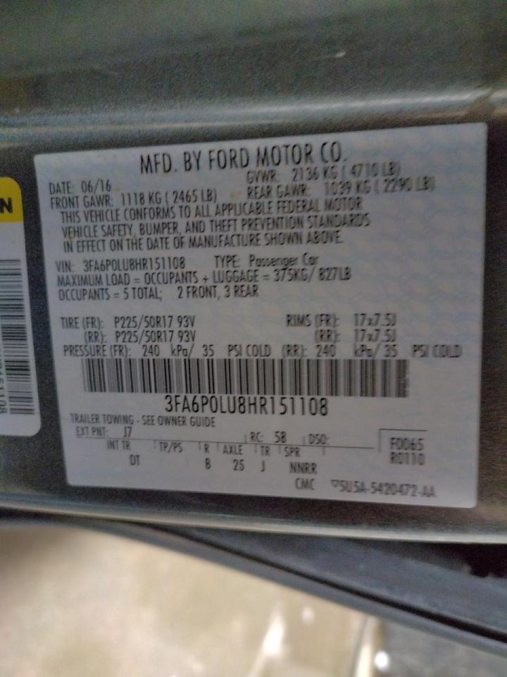 Photo 10 from auction – 2017 FORD FUSION with VIN 3FA6P0LU8HR151108