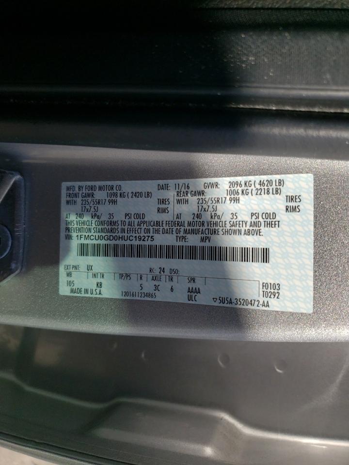 Photo 10 from auction – 2017 FORD ESCAPE SE with VIN 1FMCU0GD0HUC19275