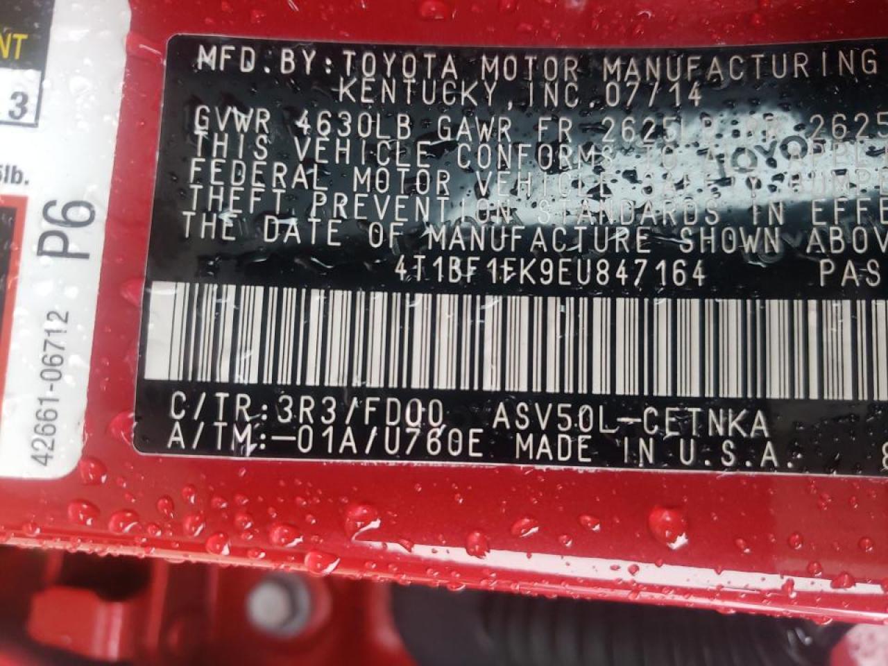 Photo 10 from auction – 2014 TOYOTA CAMRY L with VIN 4T1BF1FK9EU847164