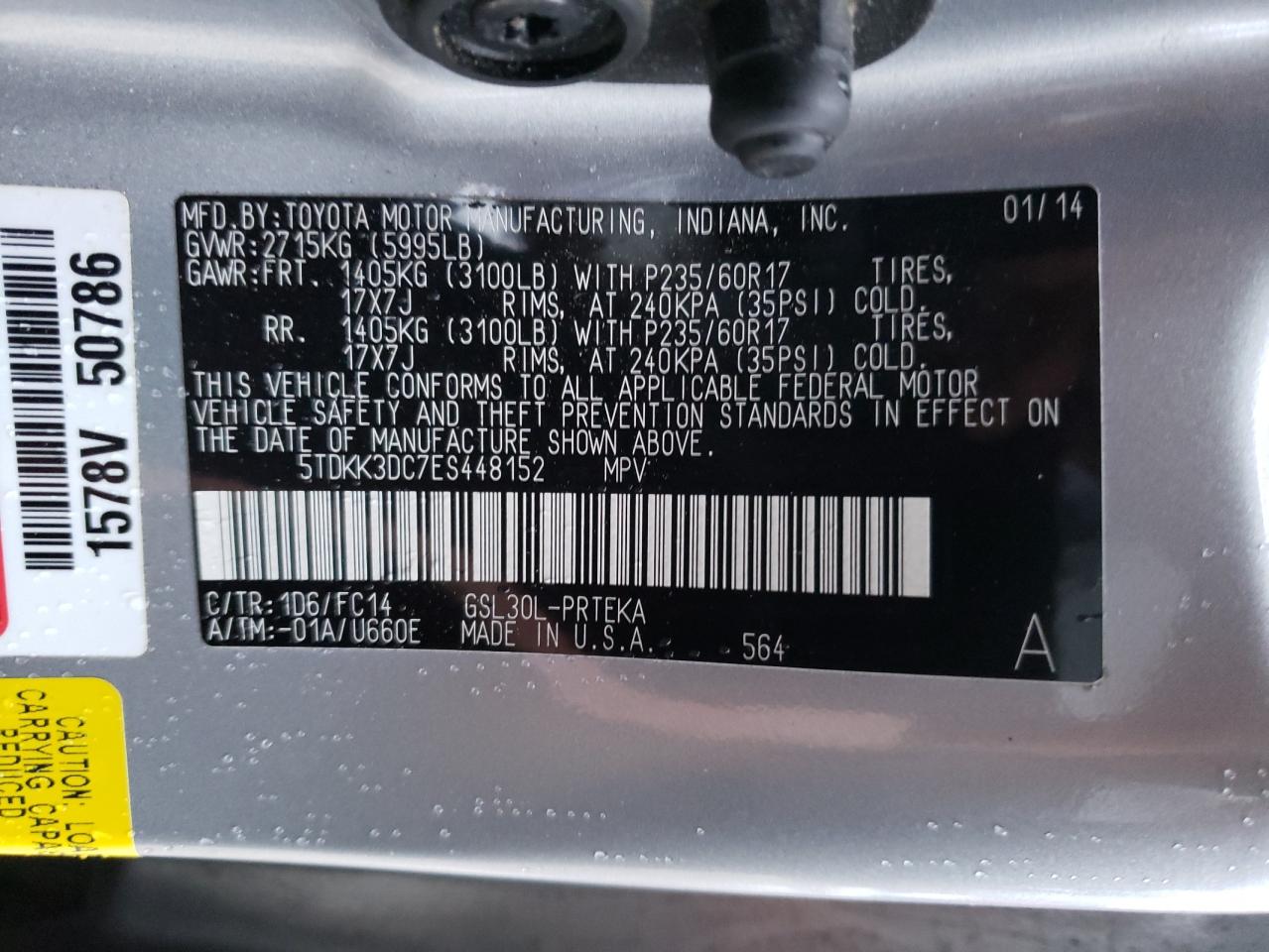 Photo 10 from auction – 2014 TOYOTA SIENNA LE with VIN 5TDKK3DC7ES448152