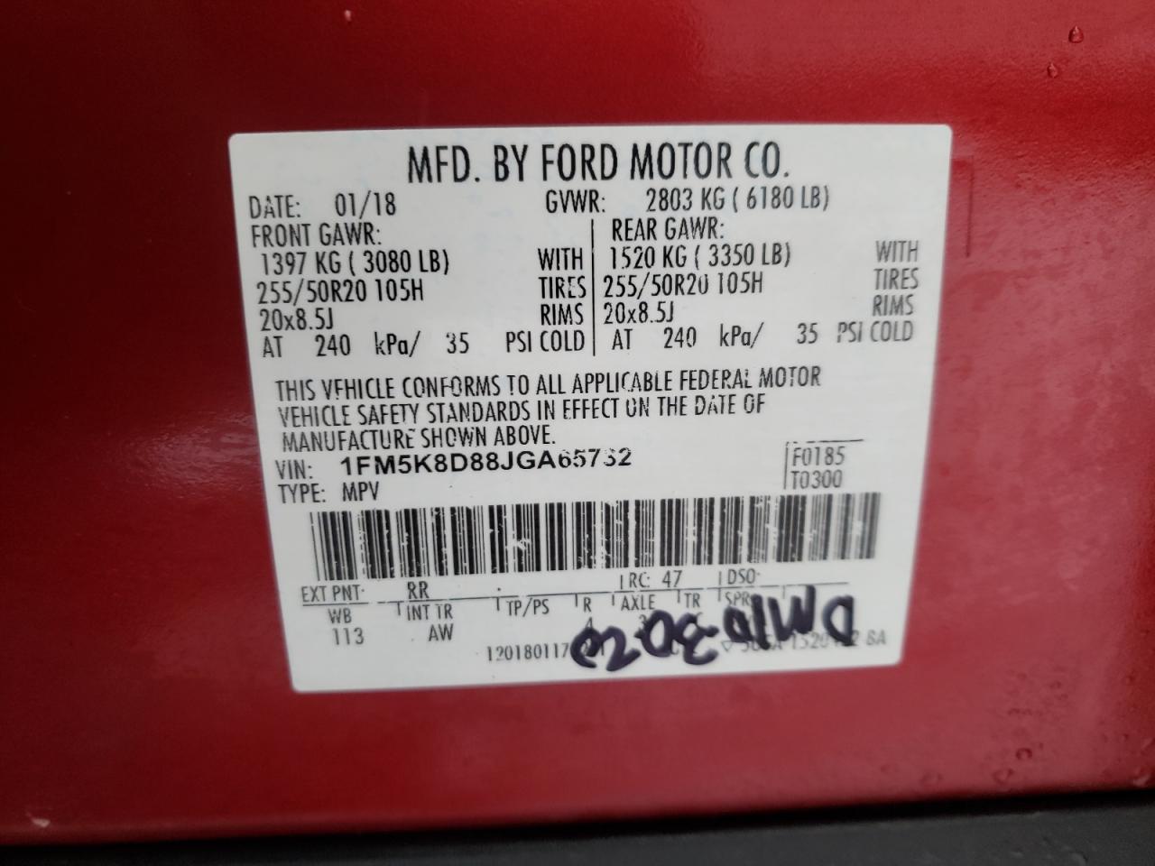 Photo 10 from auction – 2018 FORD EXPLORER X with VIN 1FM5K8D88JGA65732
