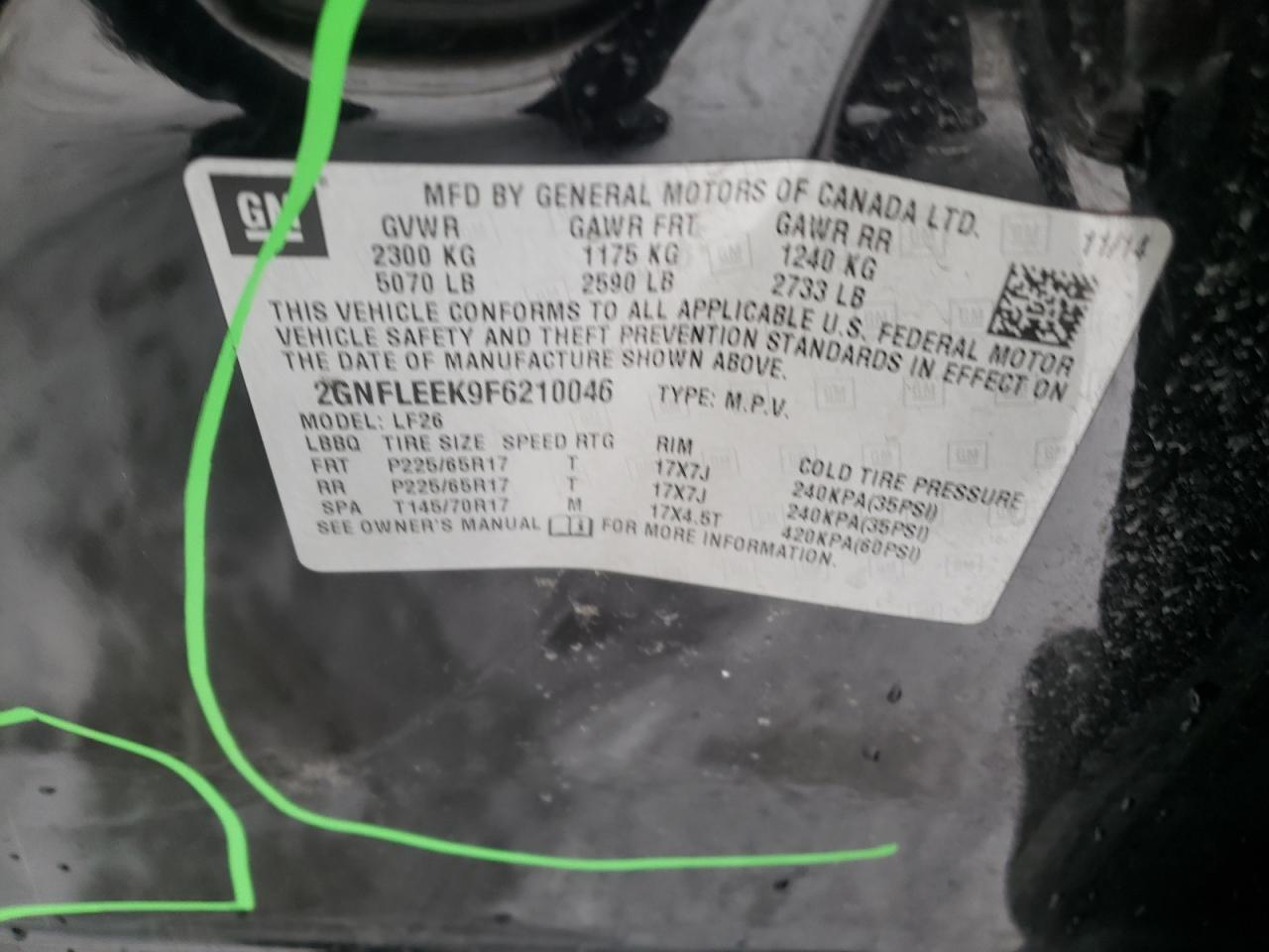 Photo 10 from auction – 2015 CHEVROLET EQUINOX LS with VIN 2GNFLEEK9F6210046