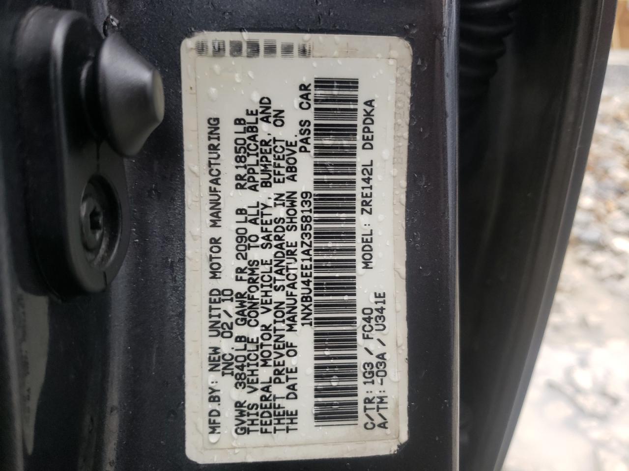 Photo 10 from auction – 2010 TOYOTA COROLLA BA with VIN 1NXBU4EE1AZ358139