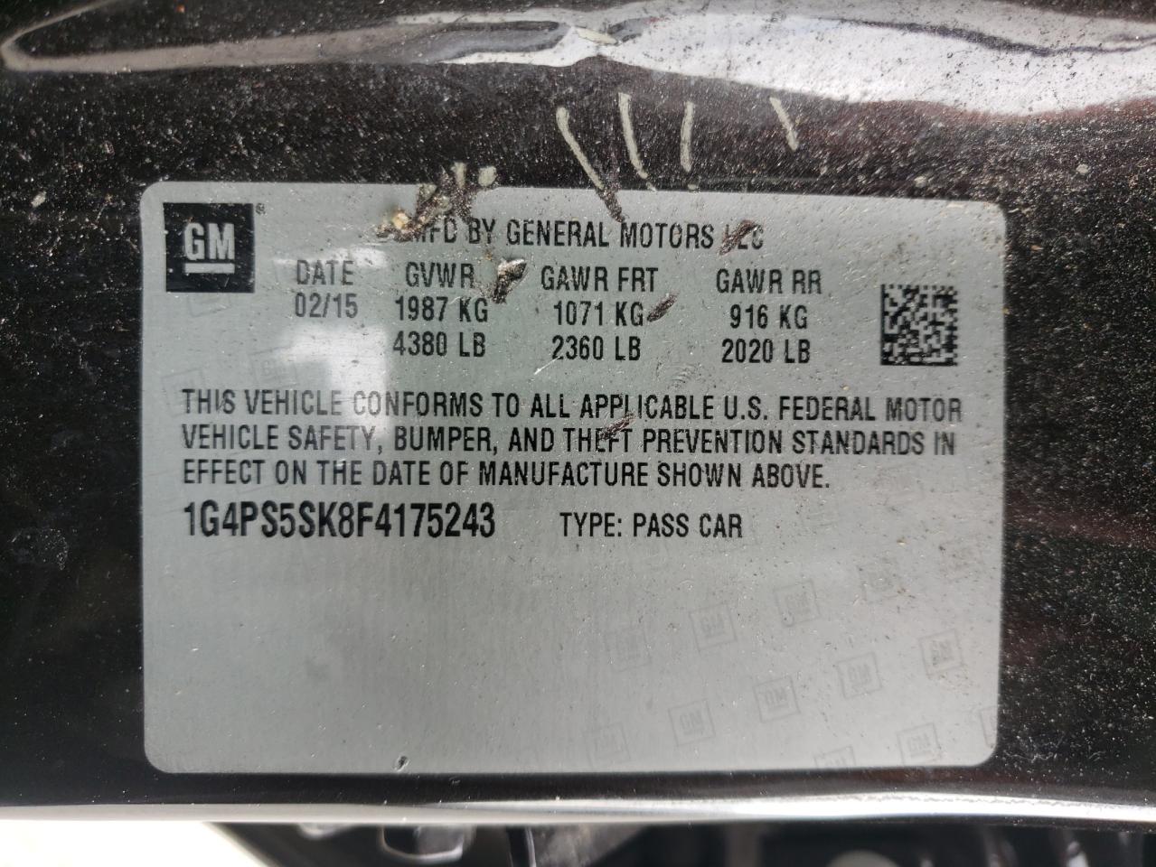 Photo 10 from auction – 2015 BUICK VERANO with VIN 1G4PS5SK8F4175243