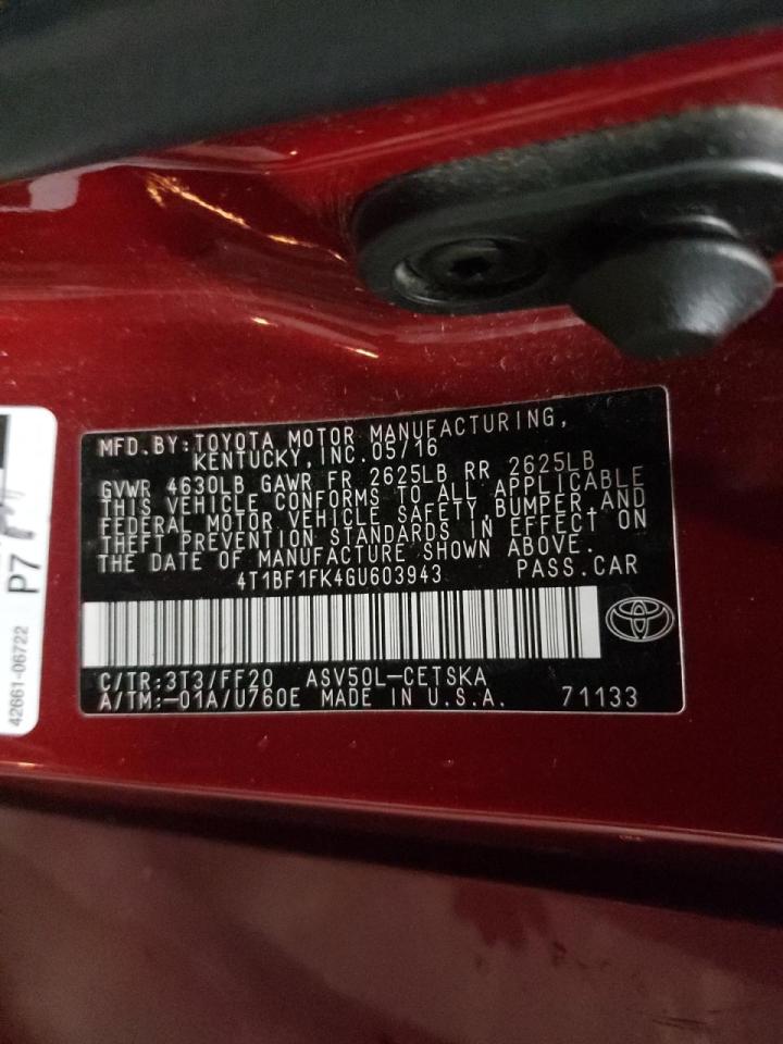 Photo 10 from auction – 2016 TOYOTA CAMRY LE with VIN 4T1BF1FK4GU603943