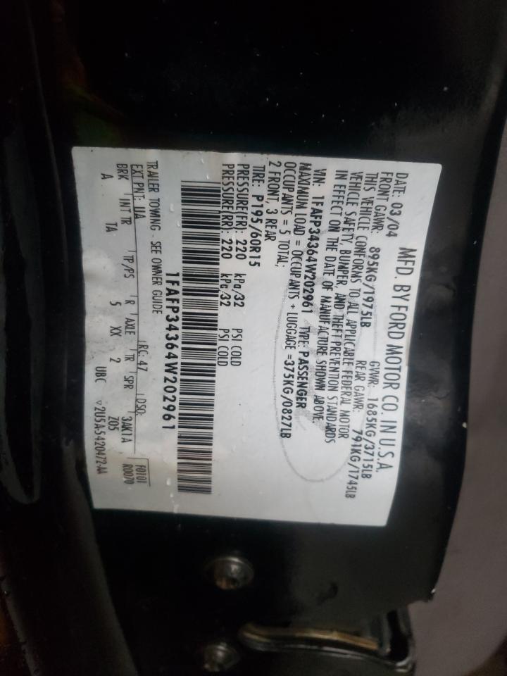 Photo 10 from auction – 2004 FORD FOCUS SE C with VIN 1FAFP34364W202961
