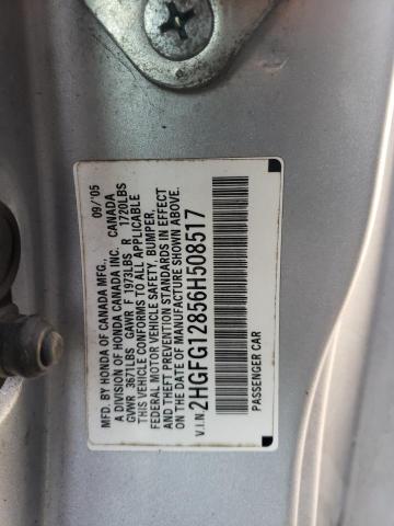 Photo 10 from auction – 2006 HONDA CIVIC with VIN 2HGFG12856H508517