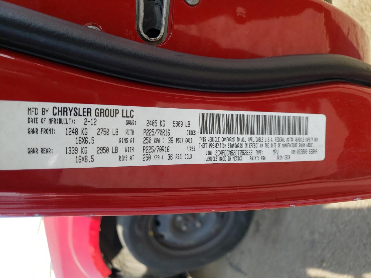 Photo 10 from auction – 2012 DODGE JOURNEY SE with VIN 3C4PDCAB2CT282833