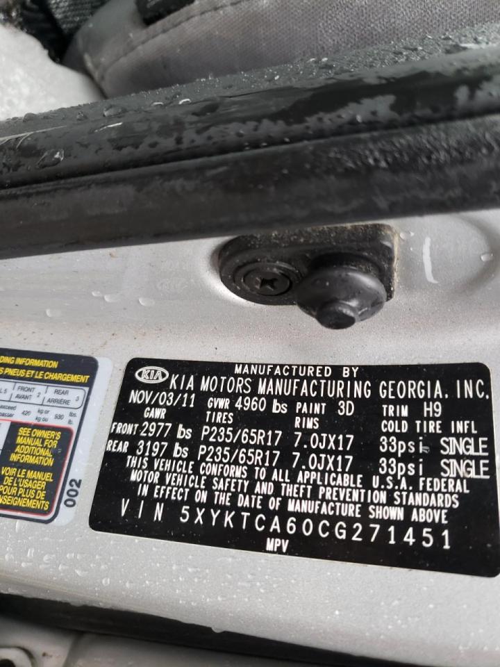 Photo 10 from auction – 2012 KIA SORENTO BA with VIN 5XYKTCA60CG271451