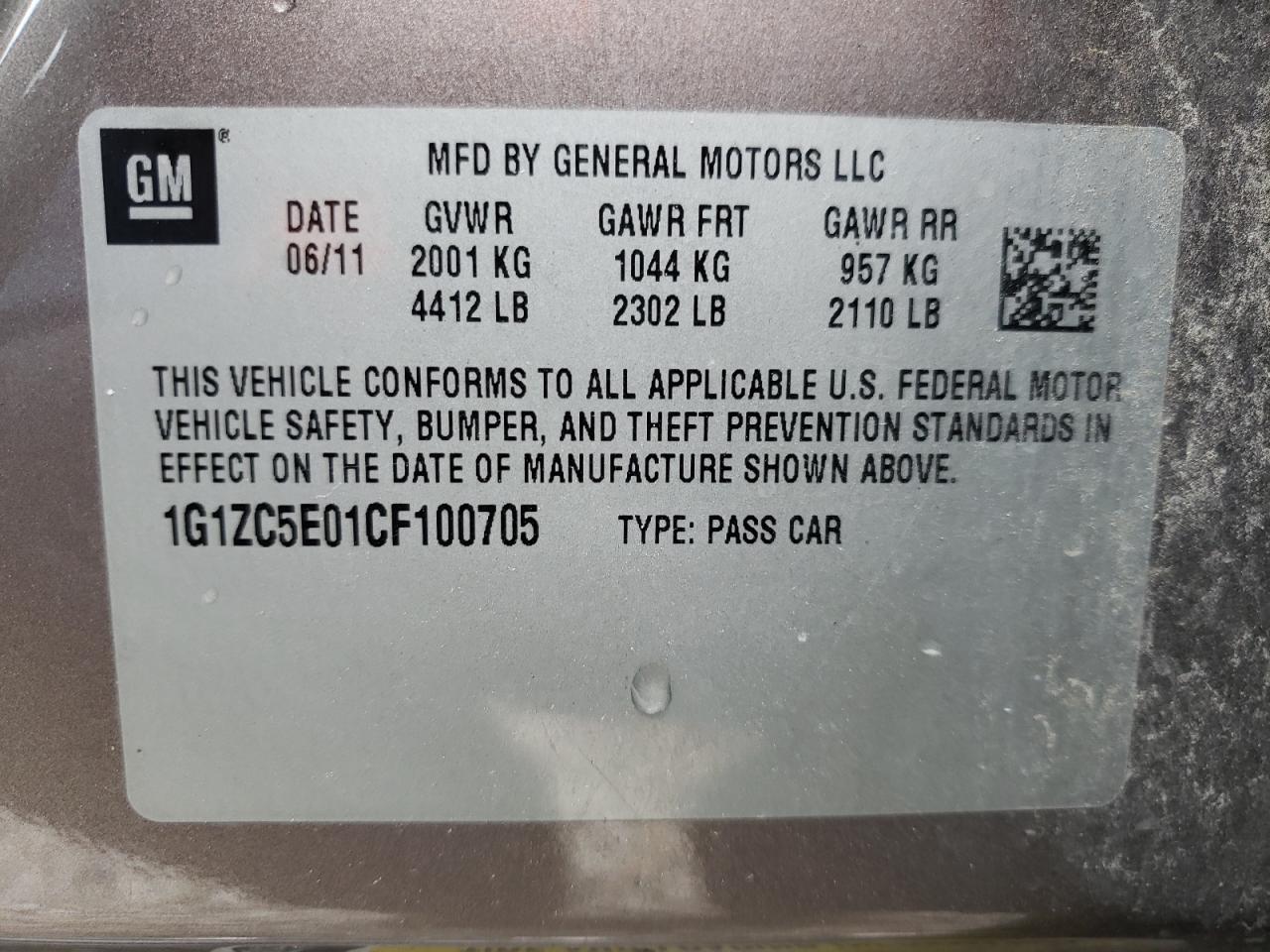 Photo 10 from auction – 2012 CHEVROLET MALIBU with VIN 1G1ZC5E01CF100705