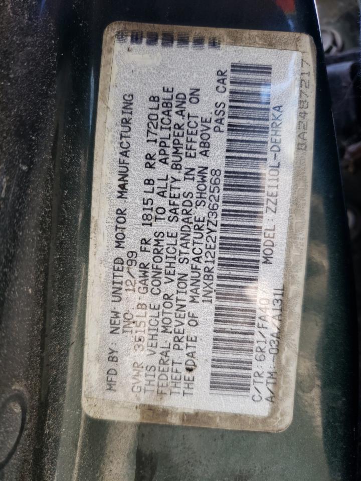 Photo 10 from auction – 2000 TOYOTA COROLLA VE with VIN 1NXBR12E2YZ362568