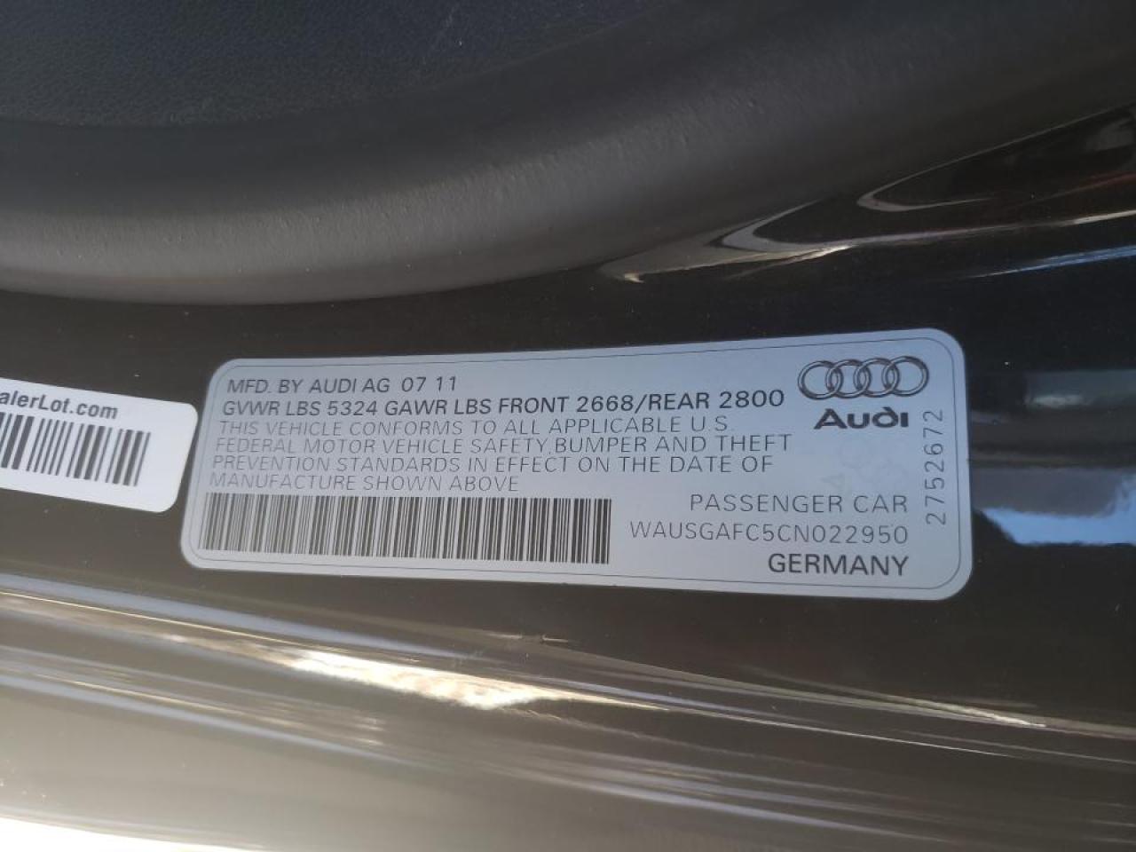 Photo 10 from auction – 2012 AUDI A7 PRESTIG with VIN WAUSGAFC5CN022950