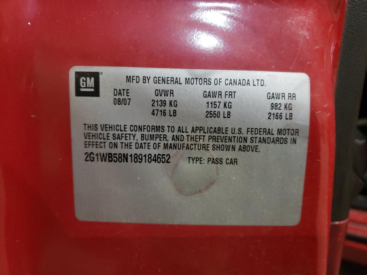 Photo 10 from auction – 2008 CHEVROLET IMPALA with VIN 2G1WB58N189184652