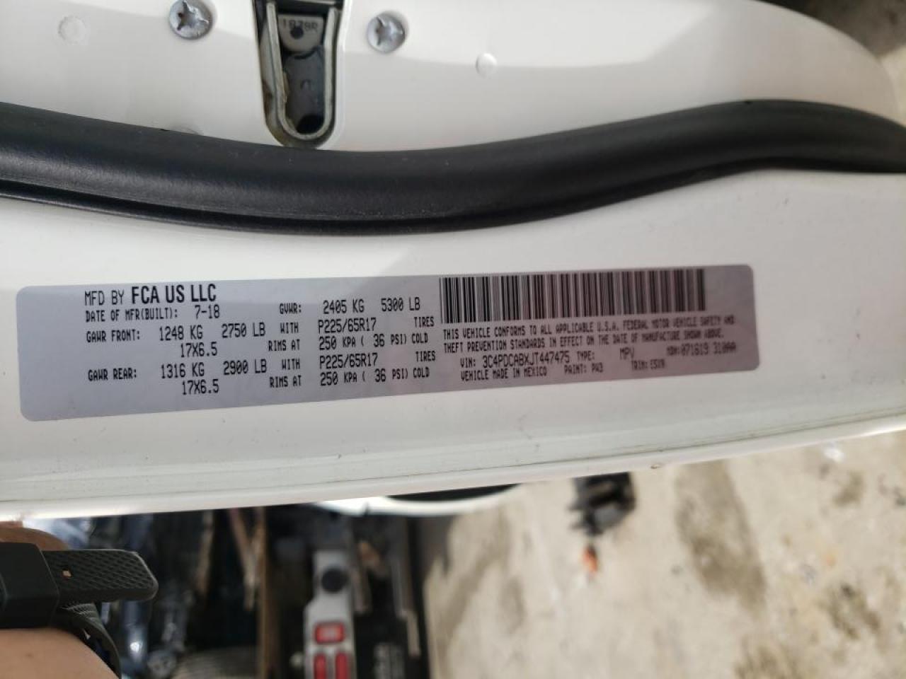 Photo 10 from auction – 2018 DODGE JOURNEY SE with VIN 3C4PDCABXJT447475