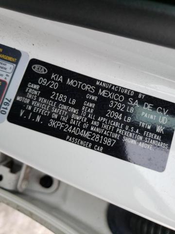 Photo 10 from auction – 2021 KIA FORTE FE with VIN 3KPF24AD4ME281987