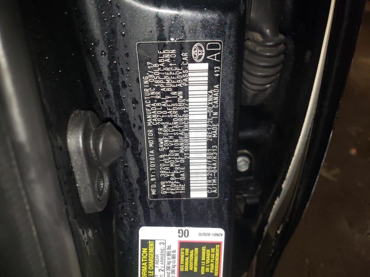 Photo 10 from auction – 2017 TOYOTA COROLLA L with VIN 2T1BURHEXHC961272