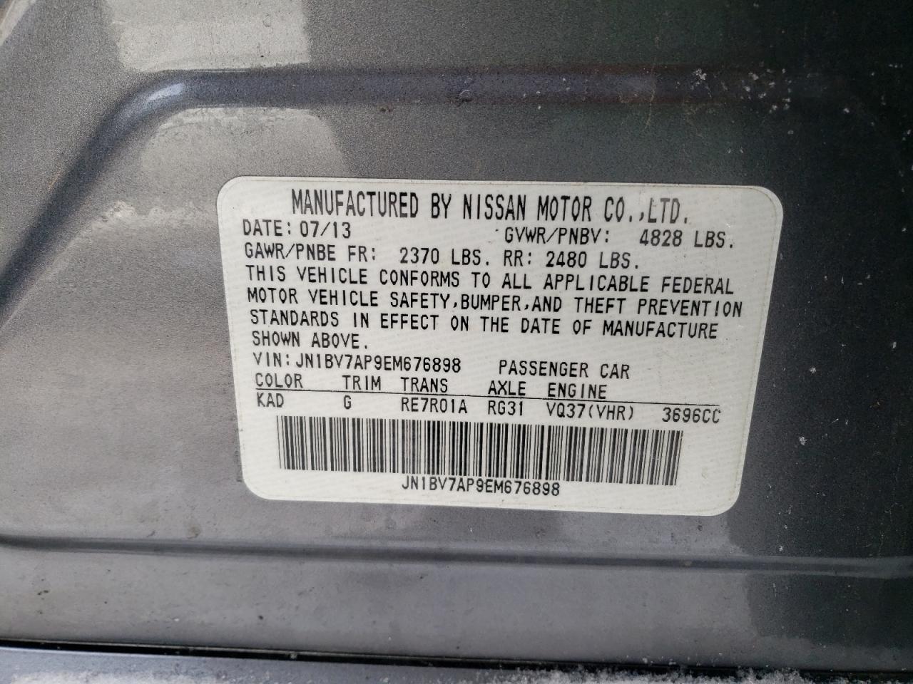 Photo 10 from auction – 2014 INFINITI Q50 BASE with VIN JN1BV7AP9EM676898